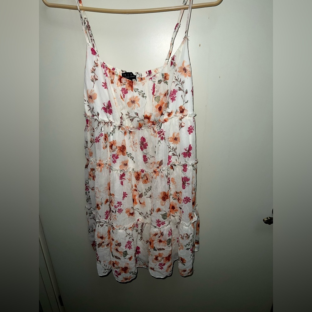 Trixxi White Floral Tiered Sundress with Pink & Orange Flowers
